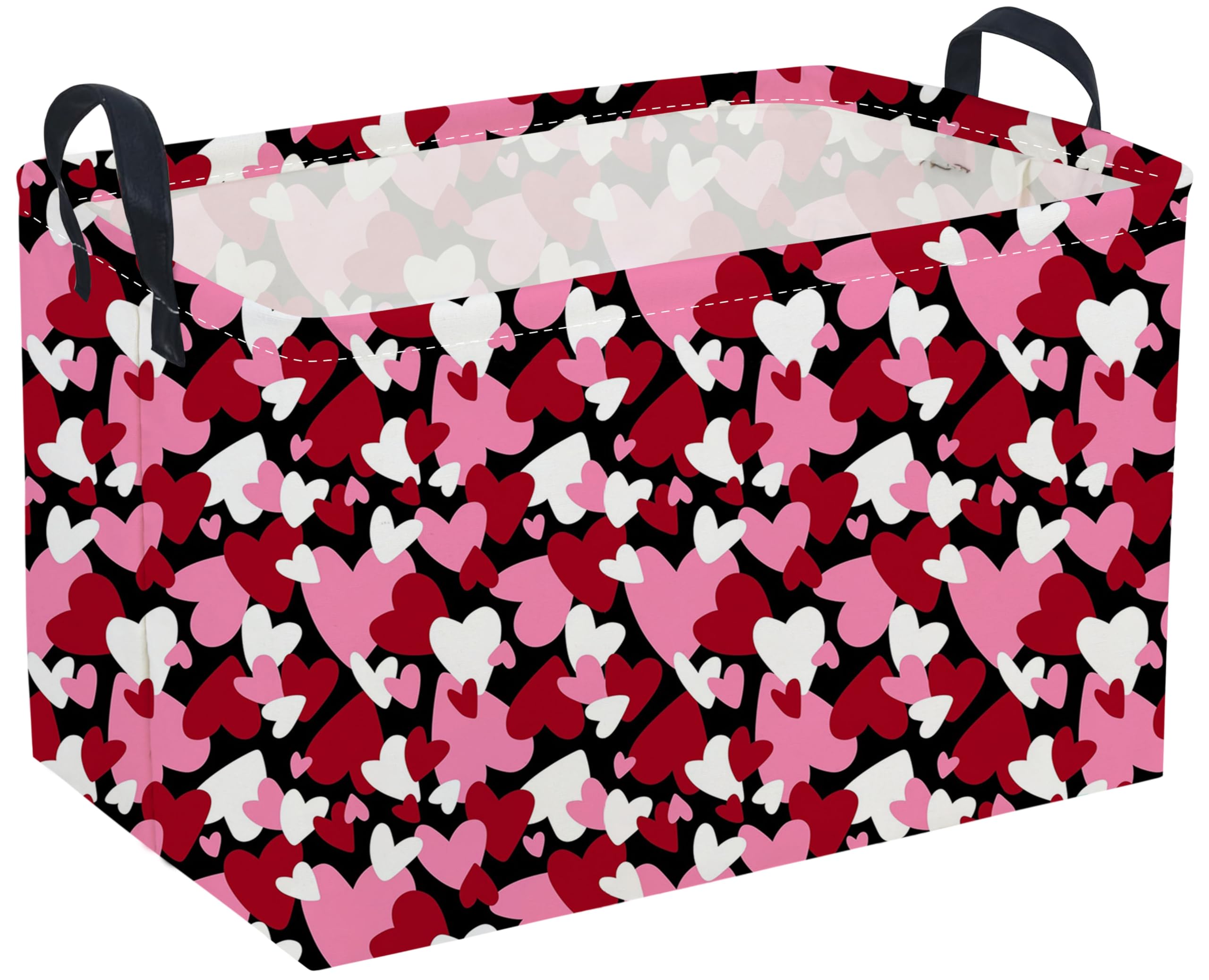 Sanjiaofeng Rectangular Valentine's Day Basket Love Storage Bins,Girls Storage Basket with Handles.Clothers,Books,Kid's Gifts Bins. (Black red heart)