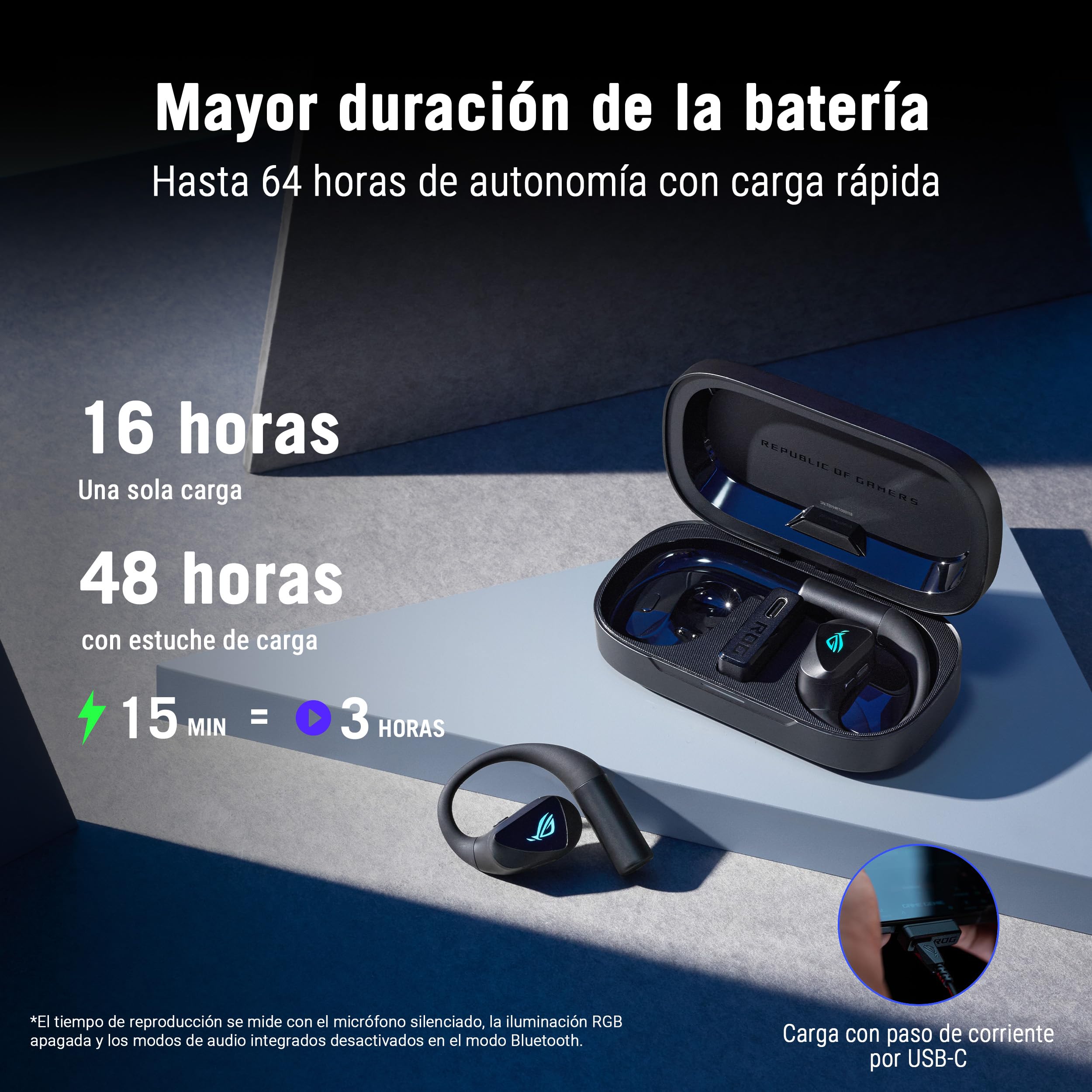 ASUS ROG Cetra Open Wireless - Auriculares Gaming (2,4 GHz y BT, ROG SpeedNova, Controladores de diafragma Recubiertos de DLC de 14,2 mm, cancelación de Ruido IA, 16 h de reproducción, IPX5) - Negro