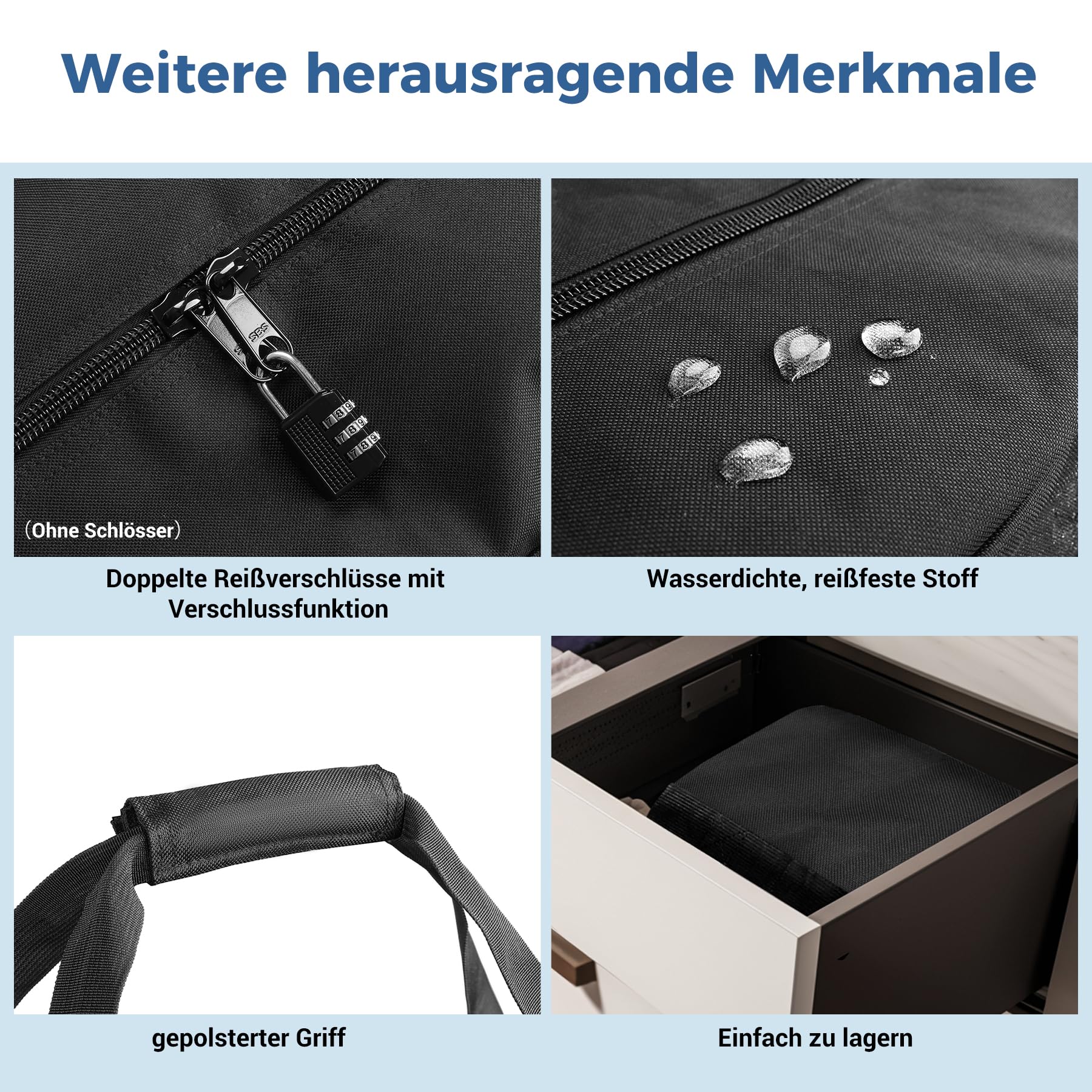 INFANZIA 160L Sporttasche, Extra Große Aufbewahrungstasche mit Doppelreißverschluss, Tragetasche mit Großer Kapazität für Kleidung, Umzug, Stark und Wasserdicht, 132x40x30 cm, Schwarz