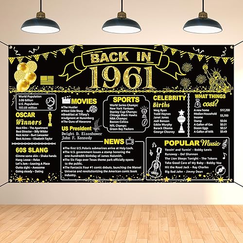 Miniatura 23 de DARUNAXY Decoración de fiesta de 71 cumpleaños negro y dorado, cartel de "Back in 1955" para fiesta de cumpleaños de 71 años, suministros de póster