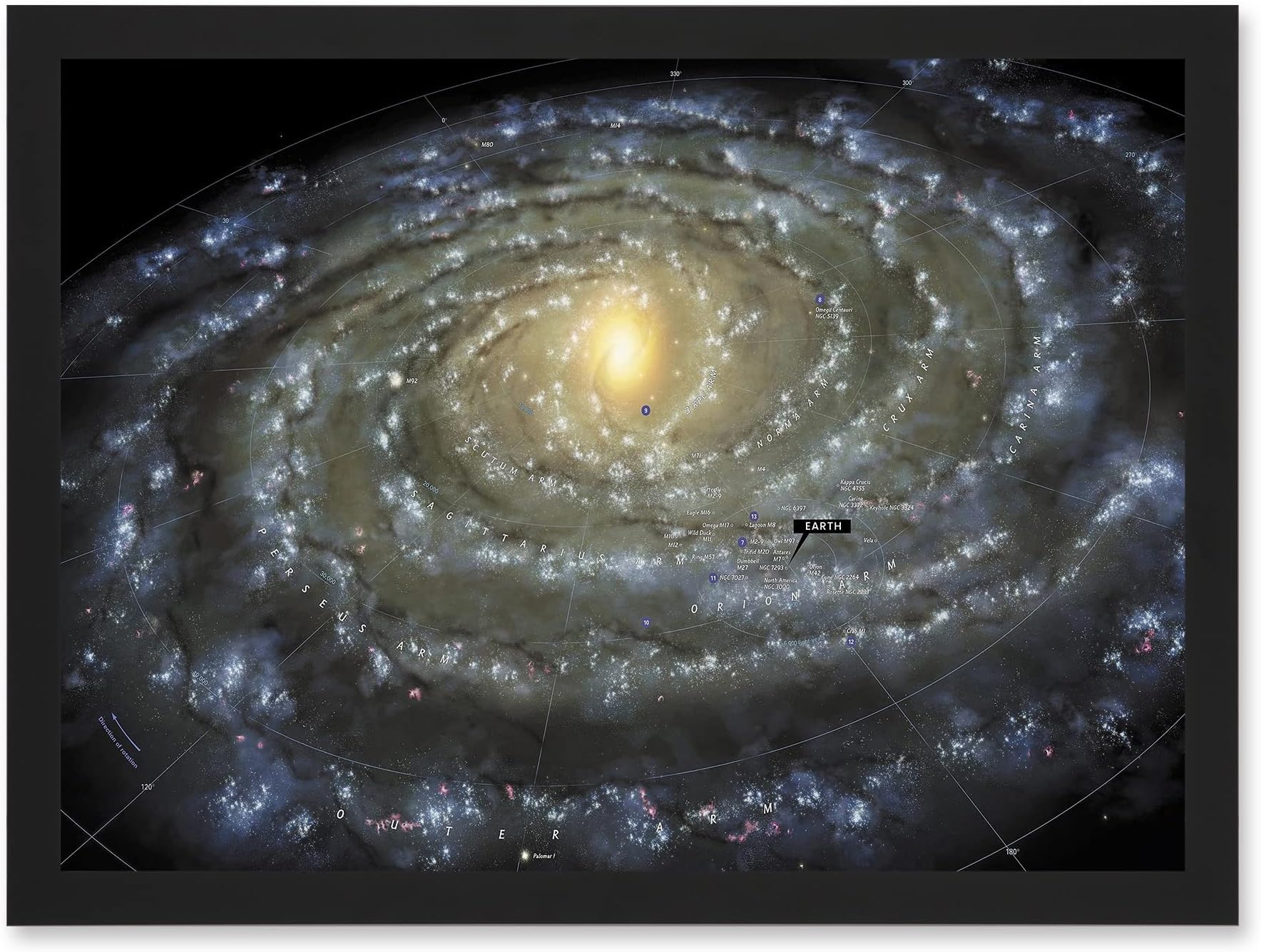 Artery8 Space Map Milky Way Galaxy Spiral Star Solar System Earth Map Artwork Framed A3 Wall Art Print