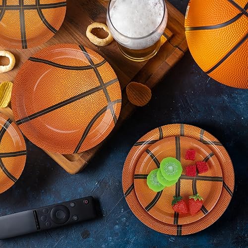 Miniatura 6 de durony 60 platos de papel de baloncesto desechables para fiestas de 7 pulgadas y 9 pulgadas, platos de postre para decoración de fiestas de