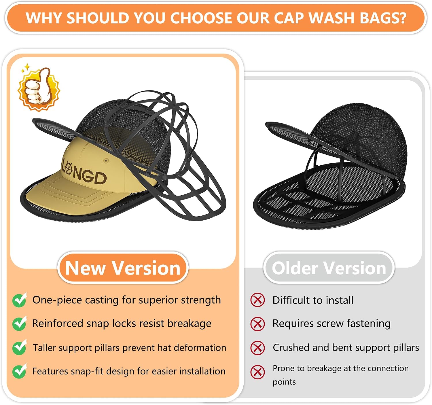 LONGD Hat Washer Cage with Snap Lock - Machine/Dryer Safe Compact Hat Cleaner for Baseball Caps & Storage image 3