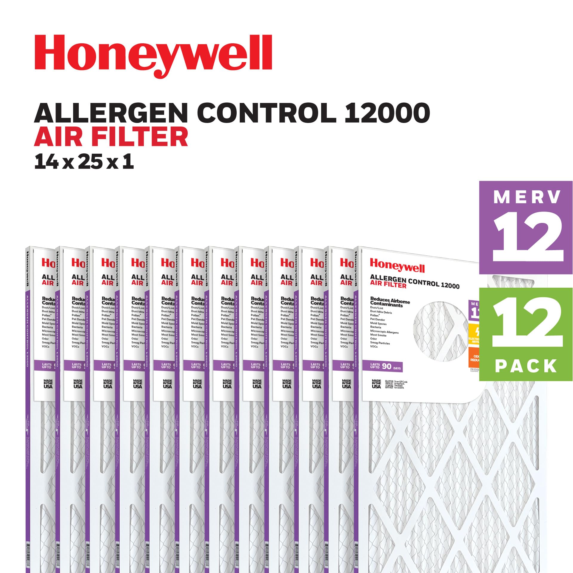 Honeywell MERV 12 - Filtro de aire electrostático plisado electrostático HVAC para horno de CA (paquete de 12) | Filtro de repuesto para uso doméstico | Fabricado en Estados Unidos