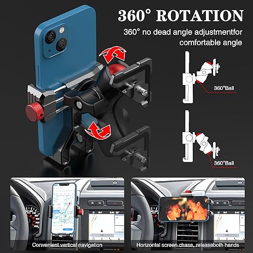 Miniatura 10 de Soporte de teléfono de aluminio para Jeep Wrangler JL y Gladiator JT (2018-2023) y Sahara, soporte de teléfono celular con adaptador de cabeza