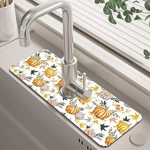 Miniatura 51 de Tapete protector contra salpicaduras para fregadero de cocina floral naranja retro de los años 70, tapete absorbente de secado rápido, tapete de