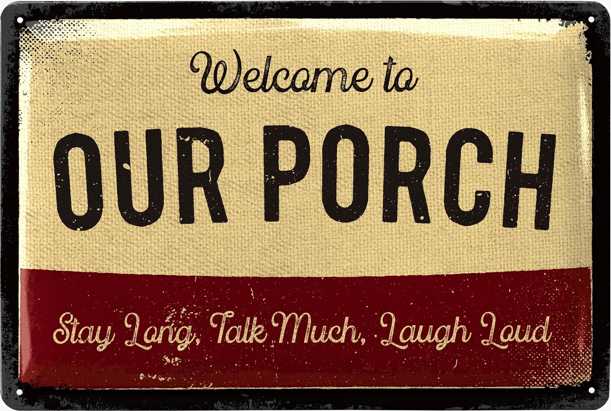 Lanolu Our Porch Porch Sign Vintage Signage, Metal Signs Vintage Sign, Welcome To Sign Outdoor, Welcome To The Porch Sign, Rustic Porch And Patio Decor 12X8"