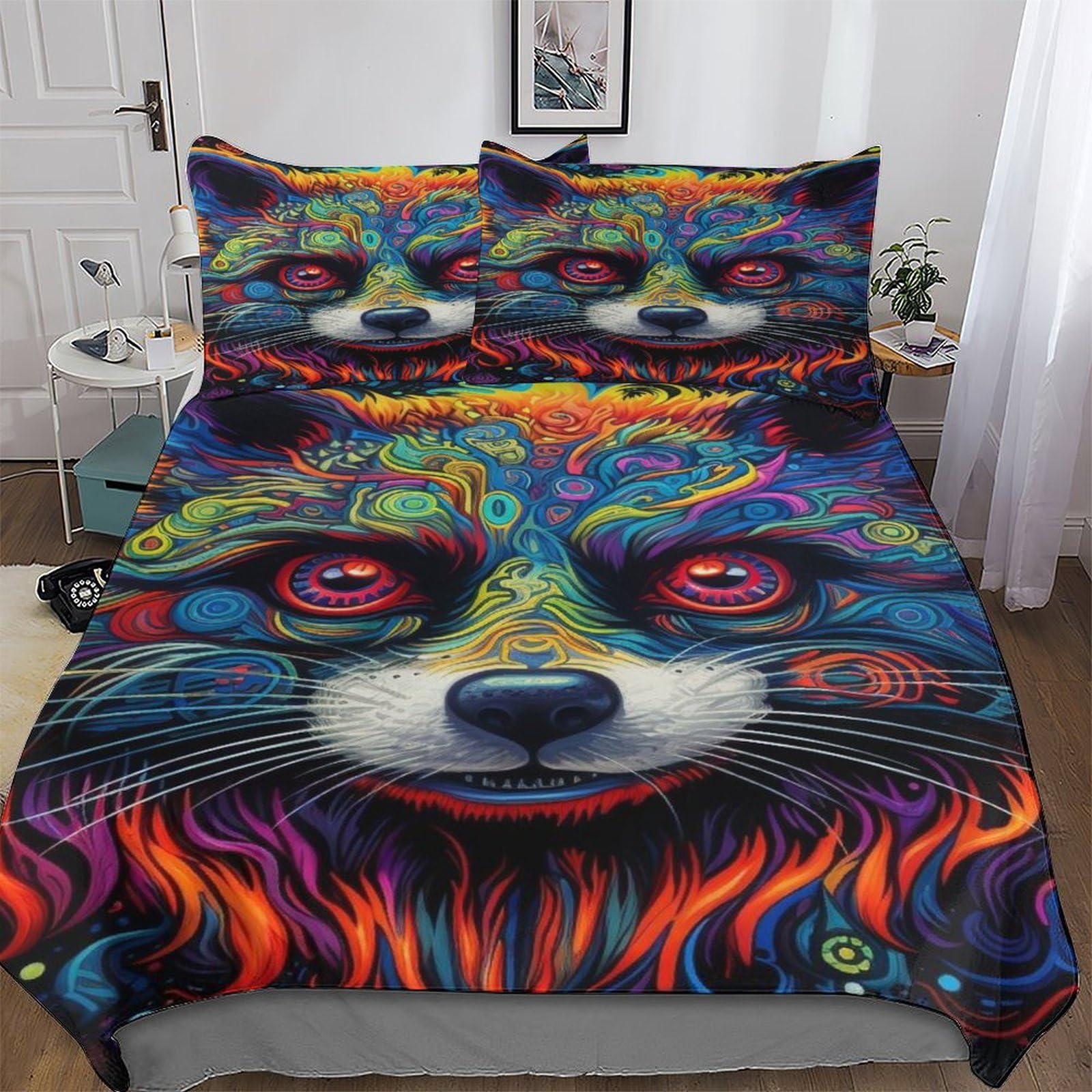 Housse de couette raton laveur anti-plis en coton microfibre pour un lit King toujours impeccable