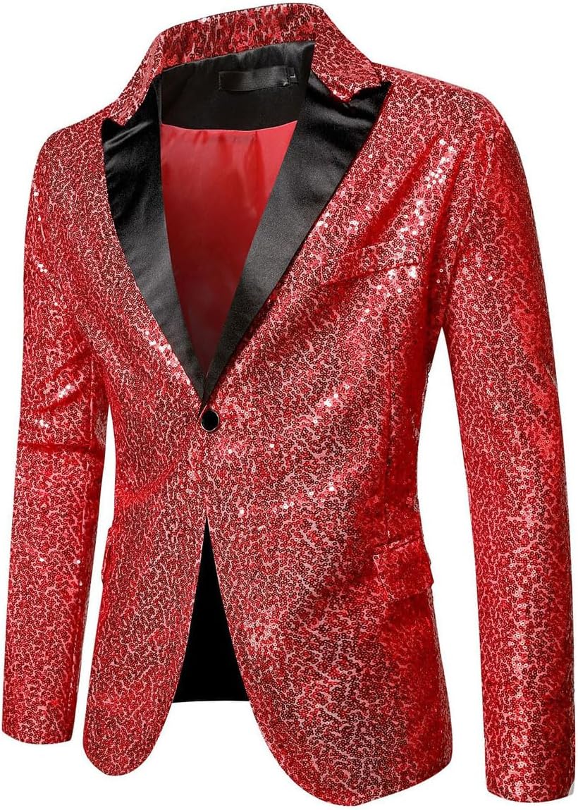 VENNYNG Boys Sequin Blazer Notch Lapel Sparkling Jacket Party Performance Coat for Kids Pageant Concert