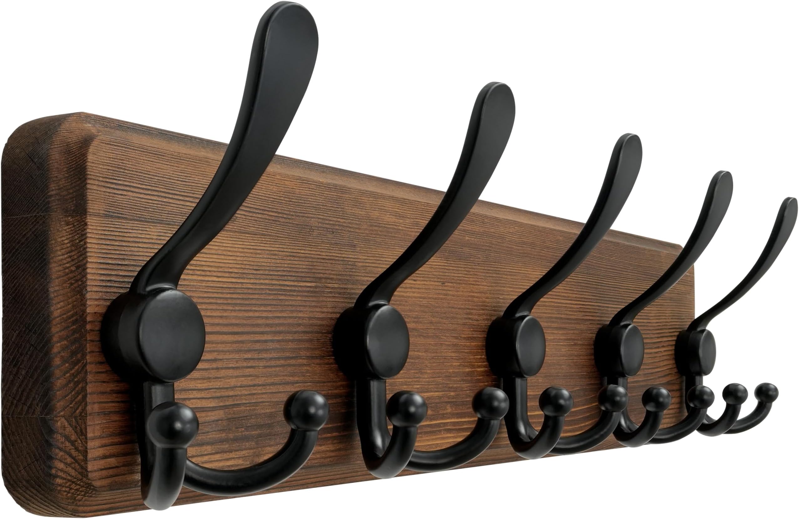 PHINGEER Wall Mounted Coat Hooks, Wooden Heavy Duty Coat Rack for Wall ...