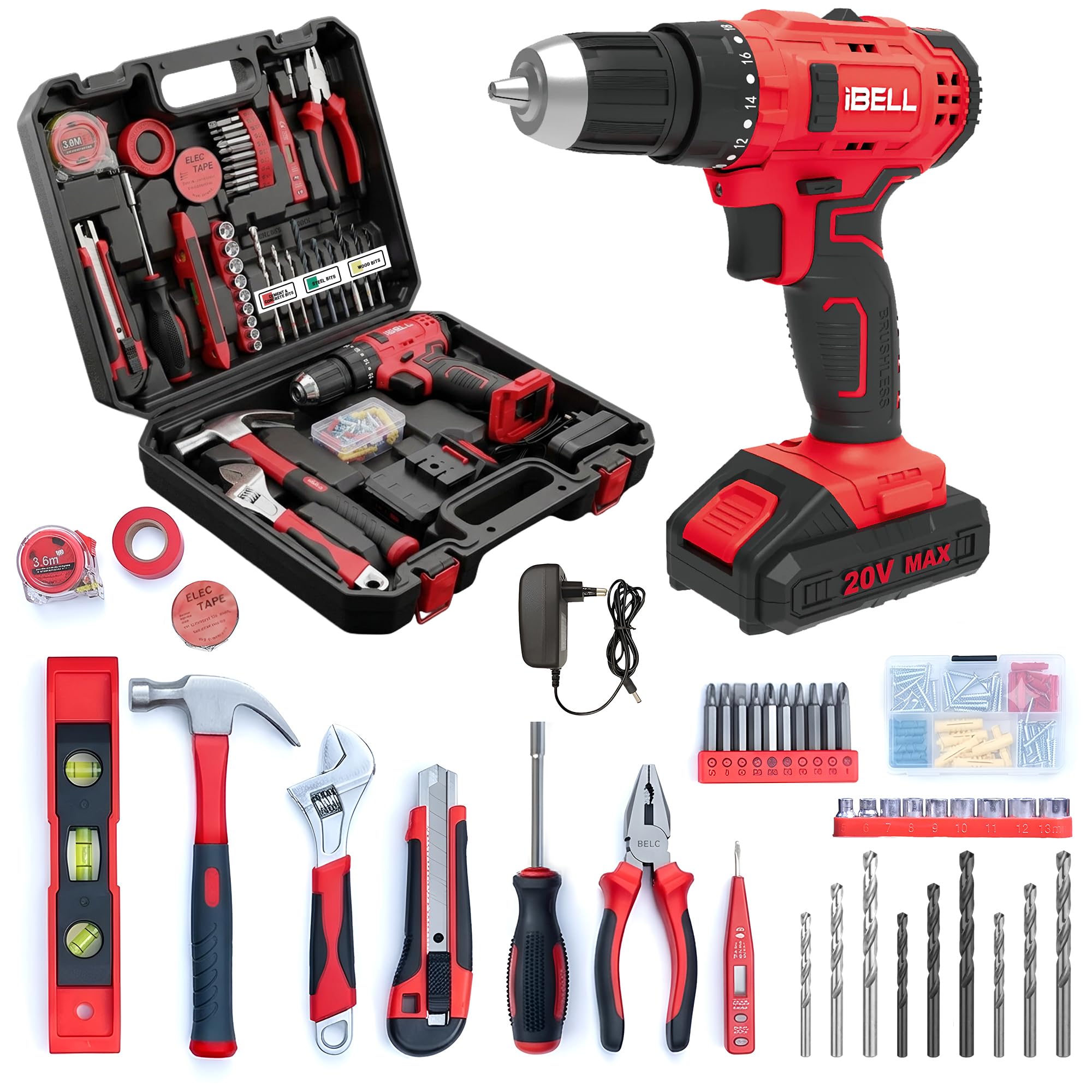 iBELL Professional CT20-38, 20V Cordless Impact Drill Brushless,101 Home Essential Tools/Accessories-image-32