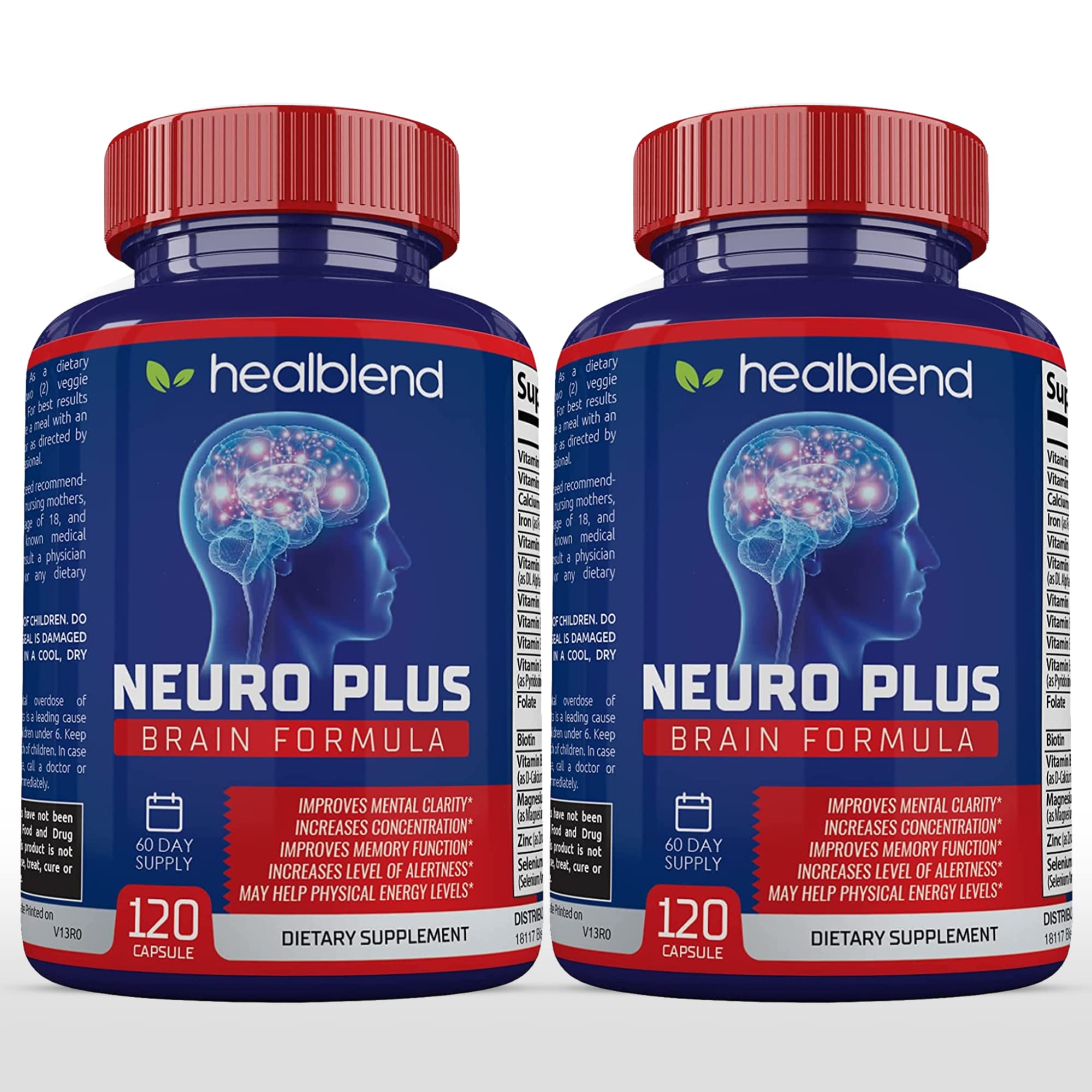 healblendNeuro Plus Brain & Focus Formula - Brain Booster Supplement, Supports Mental Clarity & Focus - Enhances Concentration & Mental Energy – 120 Capsules (2 Pack)