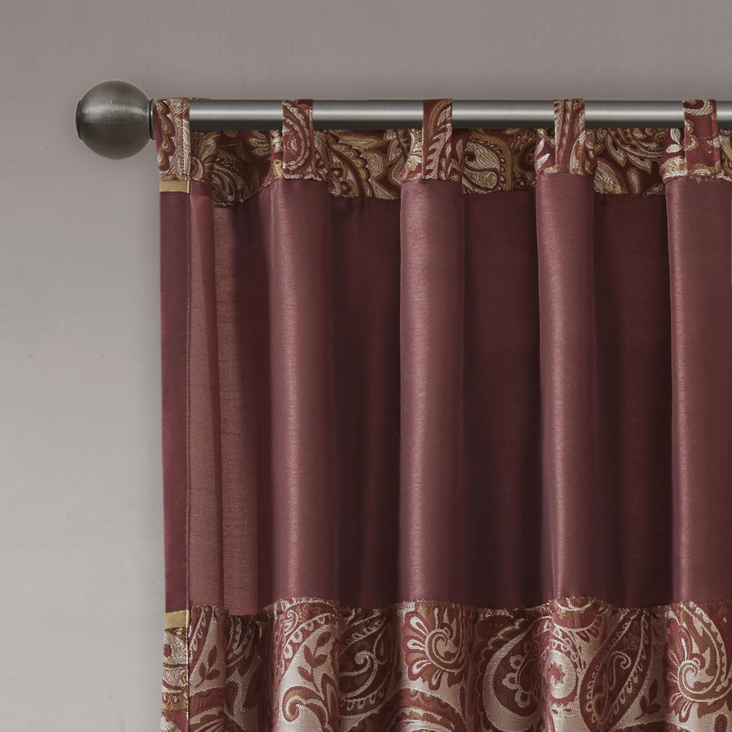 Madison Park Aubrey Rideau Jacquard Imitation Soie Cachemire avec Passe-Tringle pour Salon, Cuisine, Chambre à Coucher et dortoir, 127 x 213,4 cm, Bordeaux
