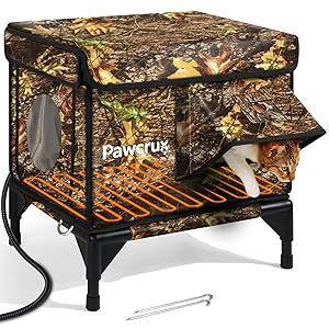 Weatherproof Heated Cat House for Outdoor in Winter, Heated Cat Bed Kitty Shelter with Cat Heating Pad, Insulated & Safe Escape Door, Warm House for Outside Stray Cat(Leaf Color, 12"x16"x16")