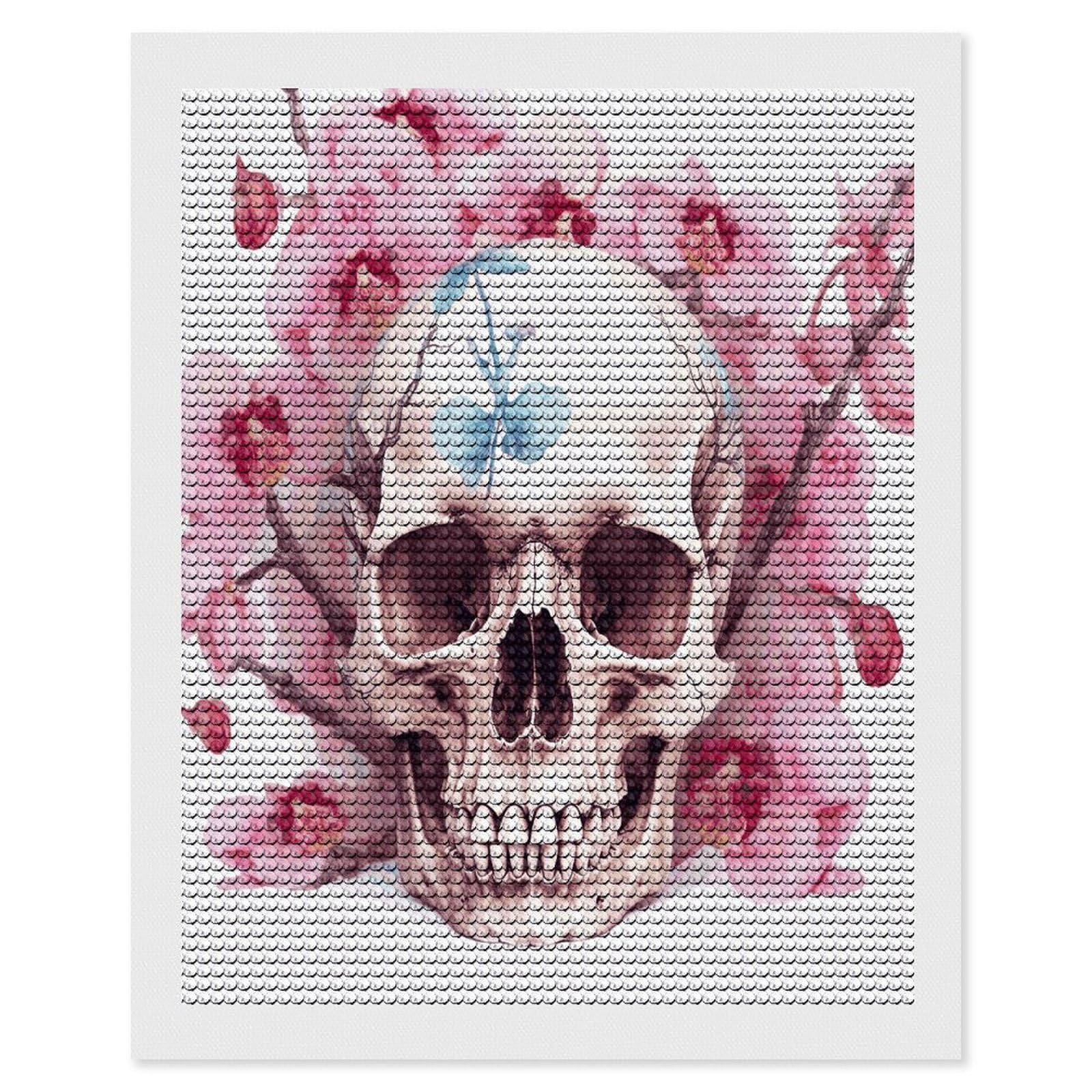 FekiLoot Human Skull Pink Flowers Diamond Art Kits for Adults Diamond Painting Kits for Beginners DIY Diamond Art Kits Round Full Drill Diamond Dot Gem Painting for Home Wall Decor Gift 16"x20"