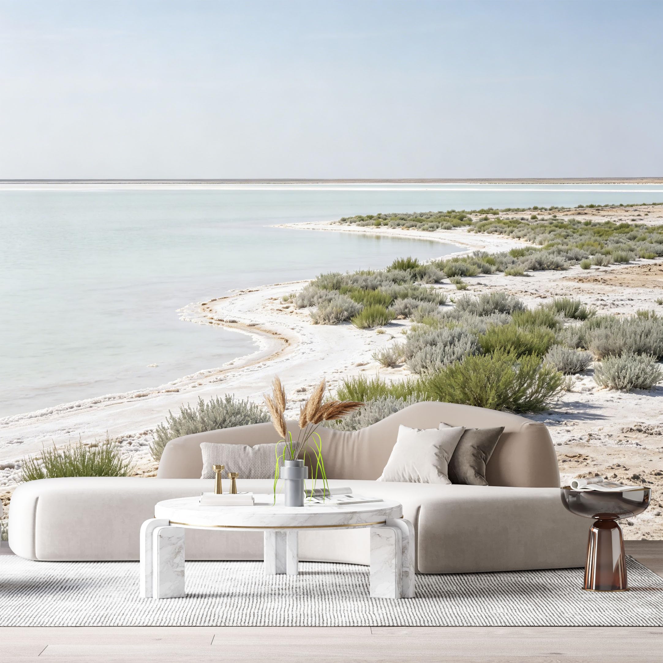 Custom Size Wall Murals Coastal Landscape Salt Shore Calm Sea Botanical Beach View SelfAdhesive Wall Fabric Removable Large Wallpaper for Photo Living Room