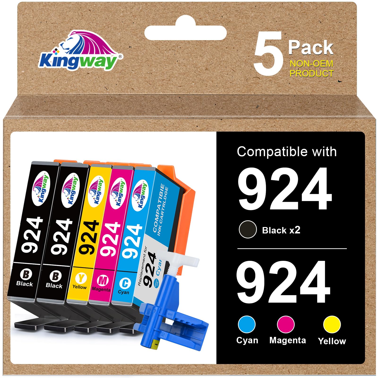 KINGWAY 924 Cartuchos de Tinta Compatibles con HP 924 para HP OfficeJet 8120e 8122e 8125e 8132e 8124e 8130e 8134e 8135e 8138e 8139e (4 Pack,Sin Chip)