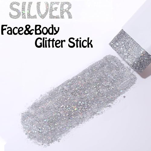 Miniatura 3 de UCANBE Purpurina corporal plateada, barra de purpurina facial para cantantes, conciertos, festivales de música, accesorios de maquillaje con