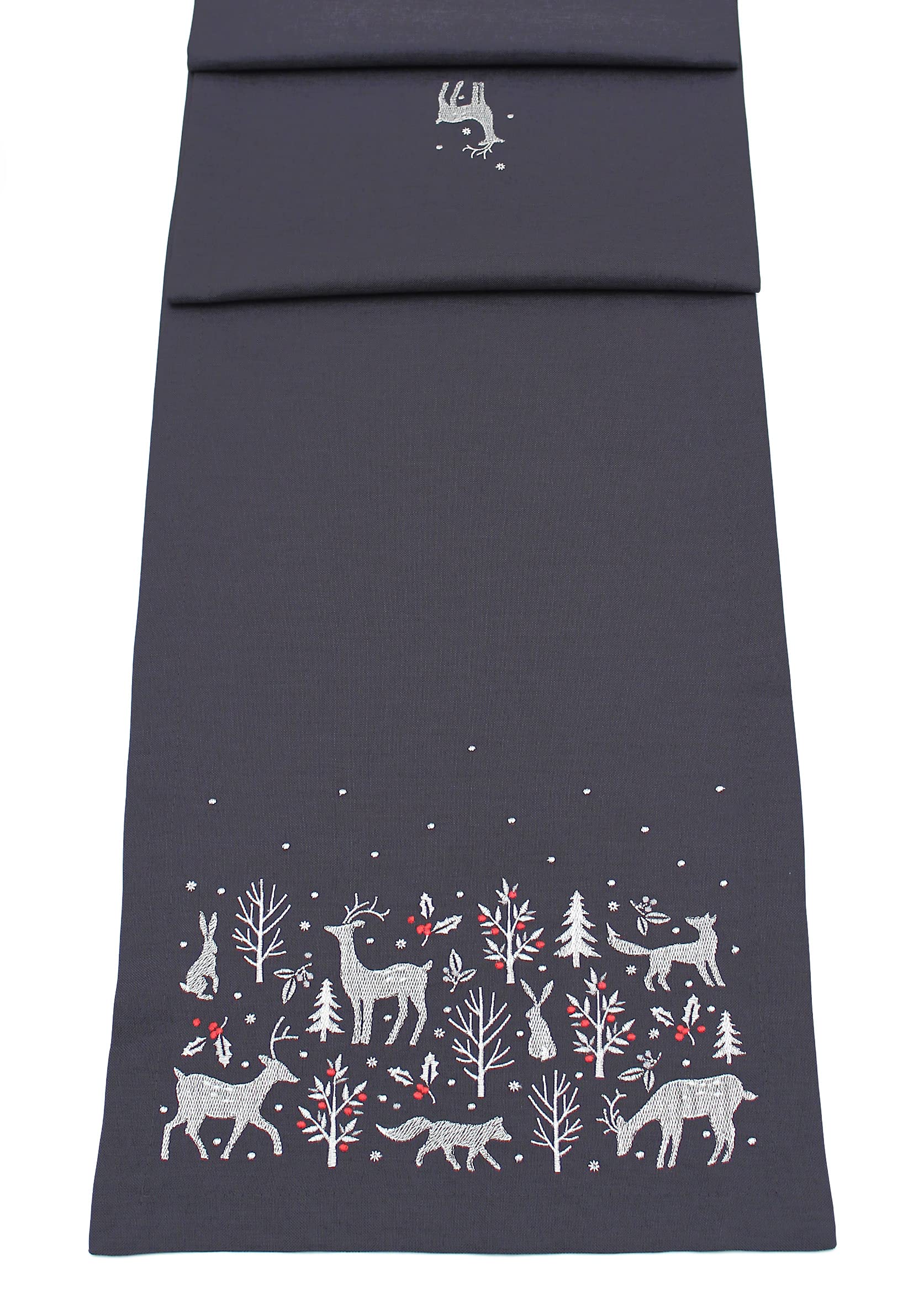 Peggy Wilkins Pewter/Silver Woodland Way Christmas Tree Table Runner 14" X 75"