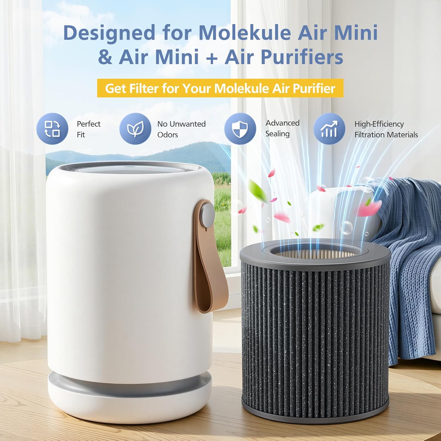 Air Mini Replacement Filter Compatible with Molekule Air Mini and Air Mini+ Air Purifiers,3-in-1 HEPA and Activated Carbon Filter for Home, Dust, Smoke & VOCs, 2-Pack