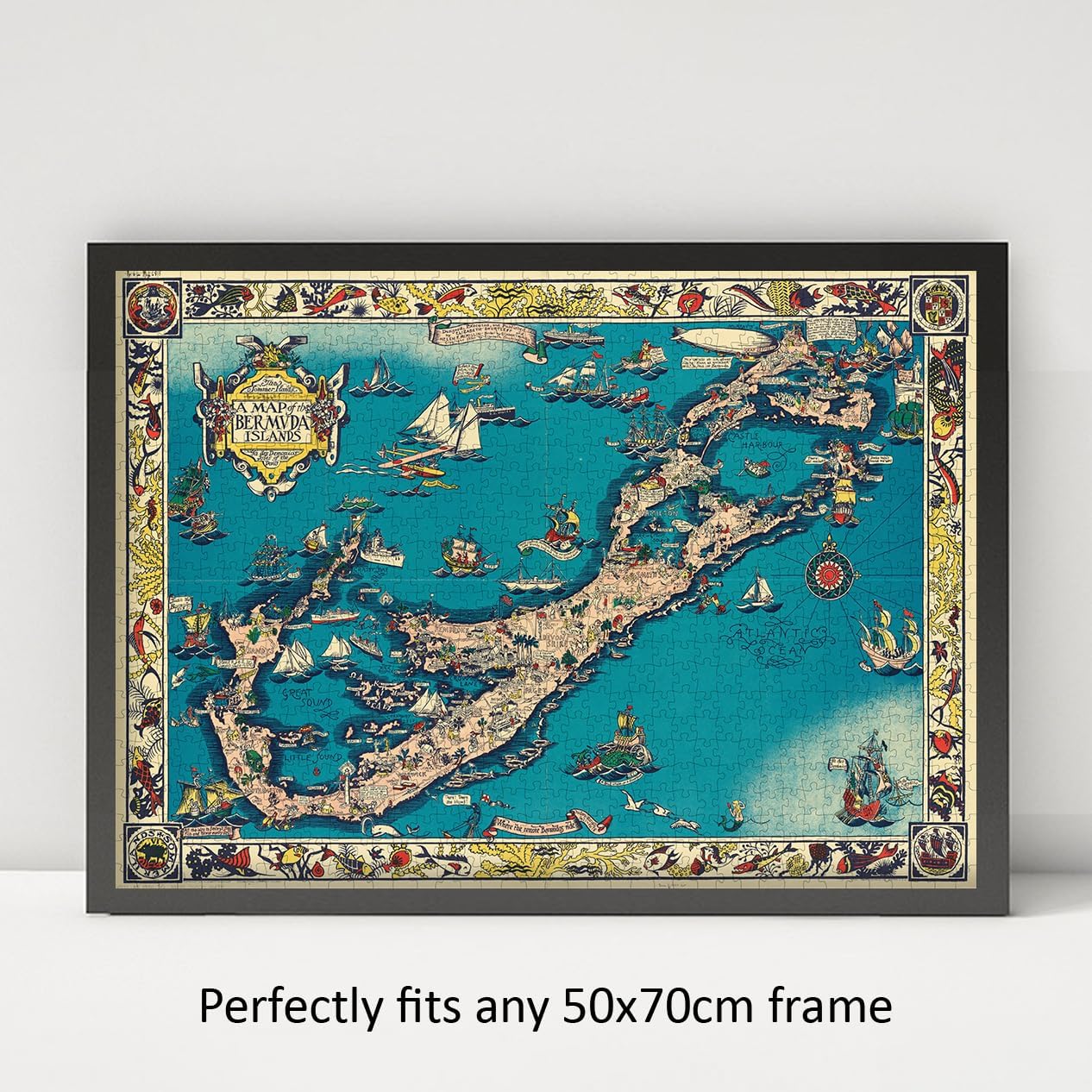 Bermuda Islands Map 1000 Piece Jigsaw Puzzle for Adults - 1930 Travel Map Artwork, Matte Finish with Poster Included & Magnetic Puzzle Box