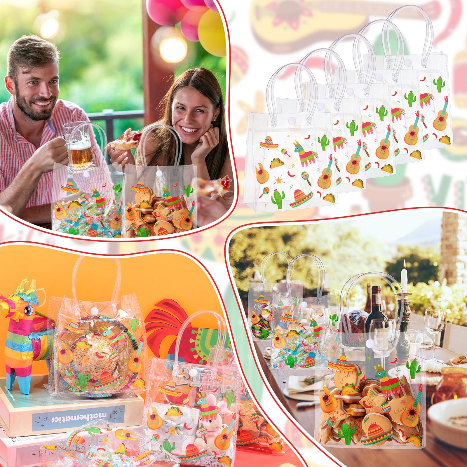 Spakon Lot De 100 Sacs à Friandises En Cellophane Pour Fête Mexicaine Fiesta - Sacs à Bonbons Cinco De Mayo - Emballage Cadeau Pour Décoration D'anniversaire Mexicaine Avec 150 Attaches Torsadées
