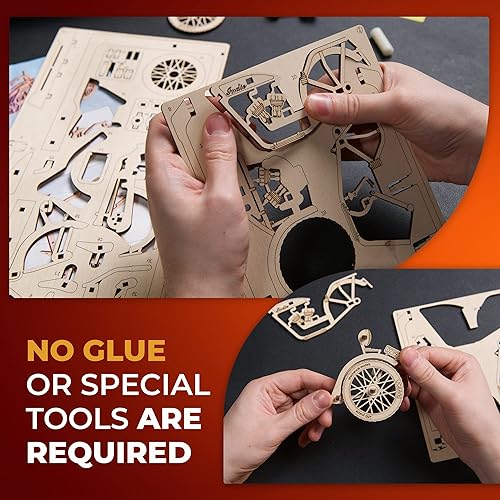 Miniatura 4 de UGEARS Indie Moto 2.5D Puzzle  Kits de modelo de motocicleta de madera para adultos con manillar móvil, ruedas, reposapiés y asiento, rompecabezas