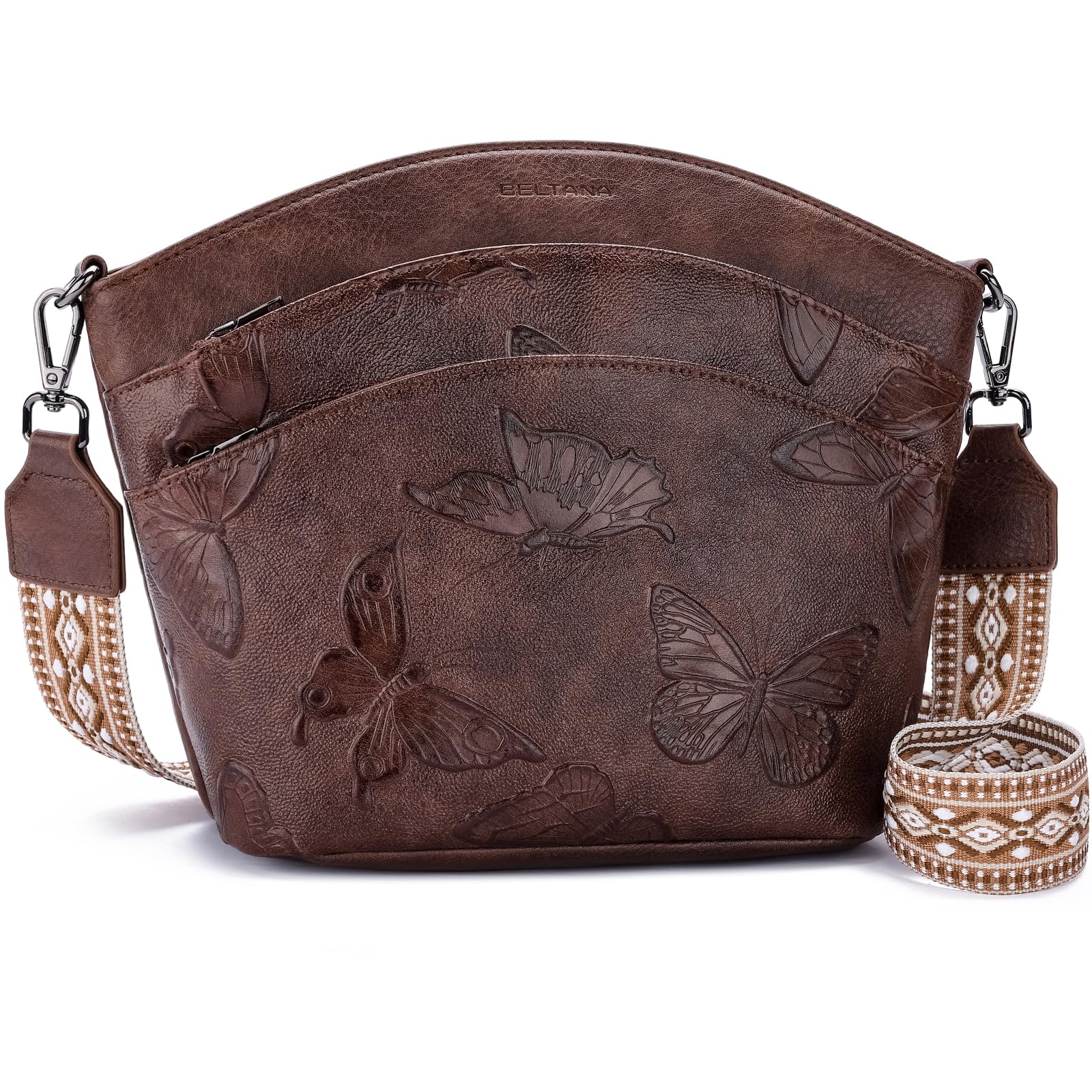 BELTANA Crossbody Purses for Women Multi Pocket Medium Crossbody Bag Adjustable Strap Shoulder Bag Butterfly Design Zipper Pockets