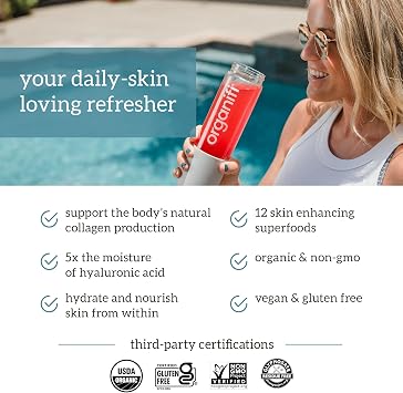 Organifi Glow - Vegan Collagen Powder for Women - Organic Flavored Water Ingredient, 30 Servings