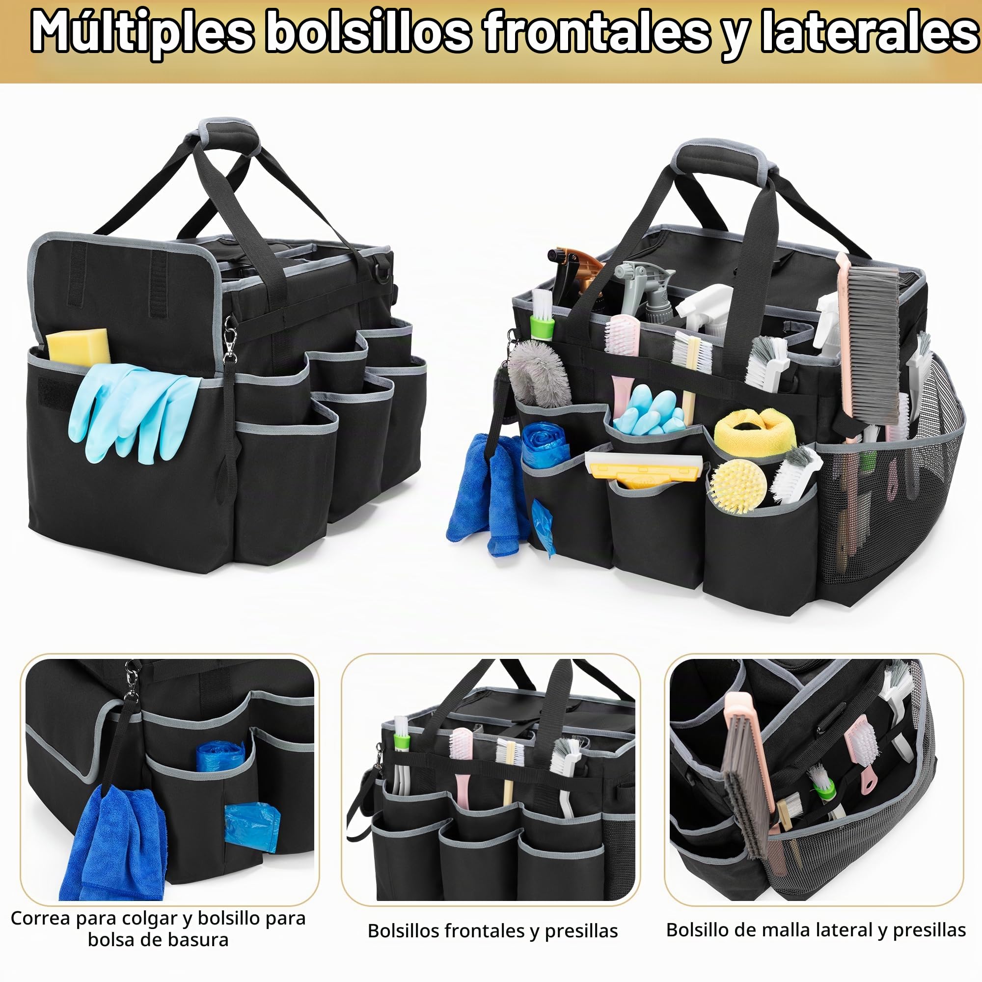 HODRANT Cesta Grande para Artículos de Limpieza (Solo la Bolsa) | Bolsa de Limpieza con Ruedas, Carrito Desmontable y Correa para El Hombro, Para Servicios de Limpieza y Lavado de Autos.