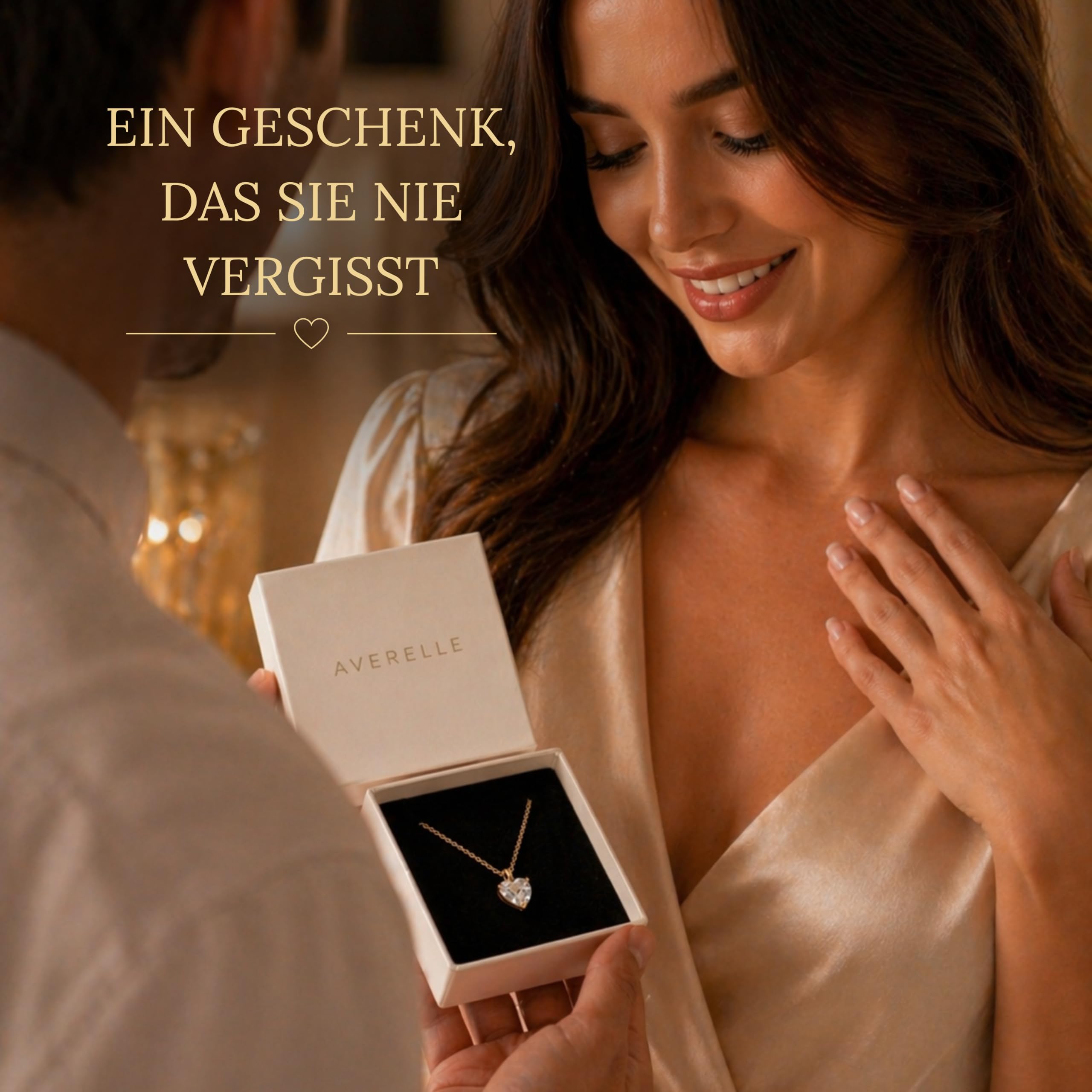 Halskette Damen, Herzkette mit Zirkonia, Gold- oder Silberkette