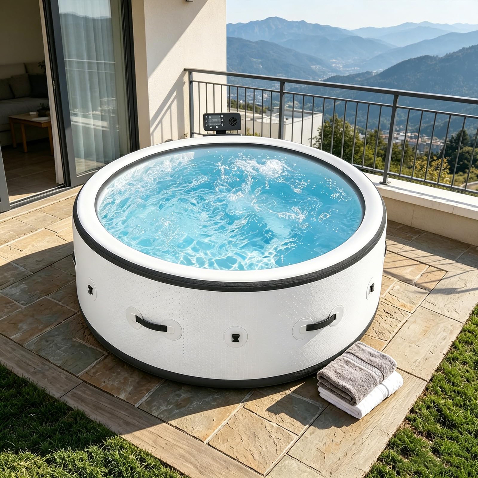 Vasca Idromassaggio Gonfiabile per 4-6 Persone, ø 206 Cm, 2500 W, Piscina Spa Portatile Rotonda per Adulti, A Prova Di Perdite, Con Copertura Isolante, Pompa Di Riscaldamento per Interni Ed Esterni