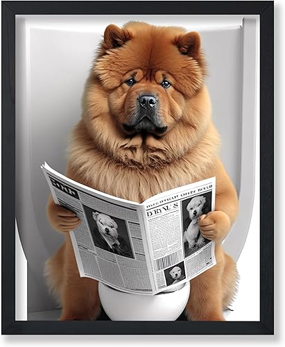 Poster Master Chow Chow - Póster sentado en el inodoro, impresión de perro leyendo un periódico, arte de perro, regalo para él, ella, amante de los