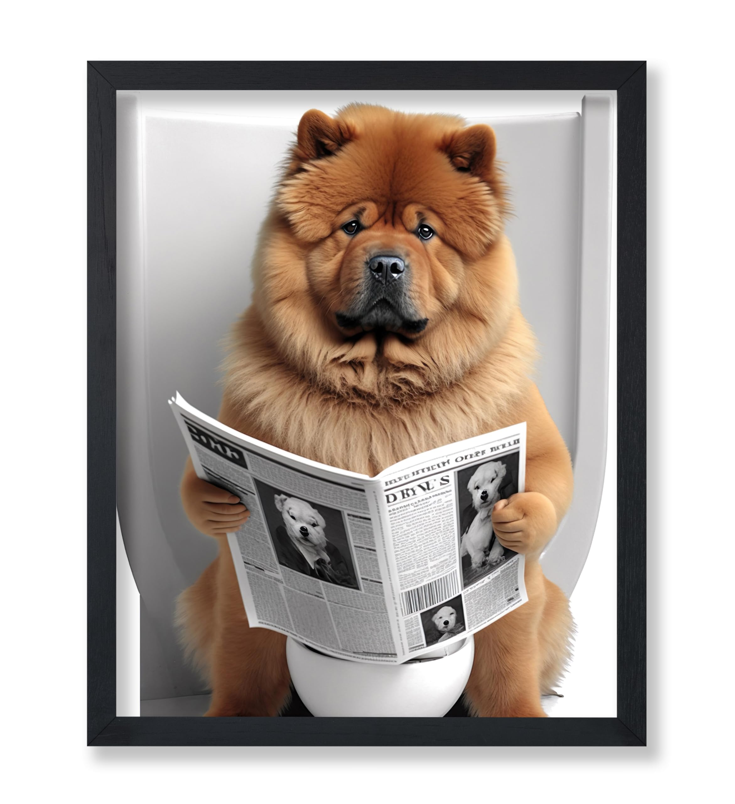Poster Master Chow Chow Sitting on Toilet Poster - Dog Reading a Newspaper Print - Dog Art - Gift for Him, Her, Animal Lover - Fun Decor for Bedroom, Bathroom, Restroom - 8x10 UNFRAMED Wall Art