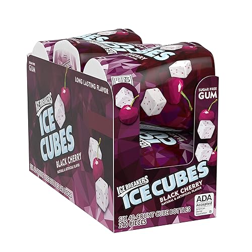 ICE BREAKERS ICE CUBES - Chicle de mascar sin azúcar con sabor a cereza negra fabricado con xilitol botellas de 324 onzas 6 unidades 40 piezas