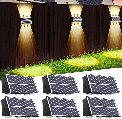 REINHARDT Luces solares de pared para exteriores, luces solares de arriba y abajo, impermeables, para cerca del atardecer al amanecer, luces solares