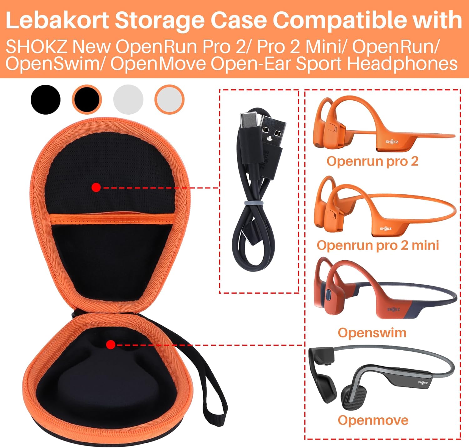 Storage Case Compatible with SHOKZ New OpenRun Pro 2/ Mini/OpenRun 1/ OpenSwim/OpenMove Open-Ear Sport Headphones (Black Case) - Image 3