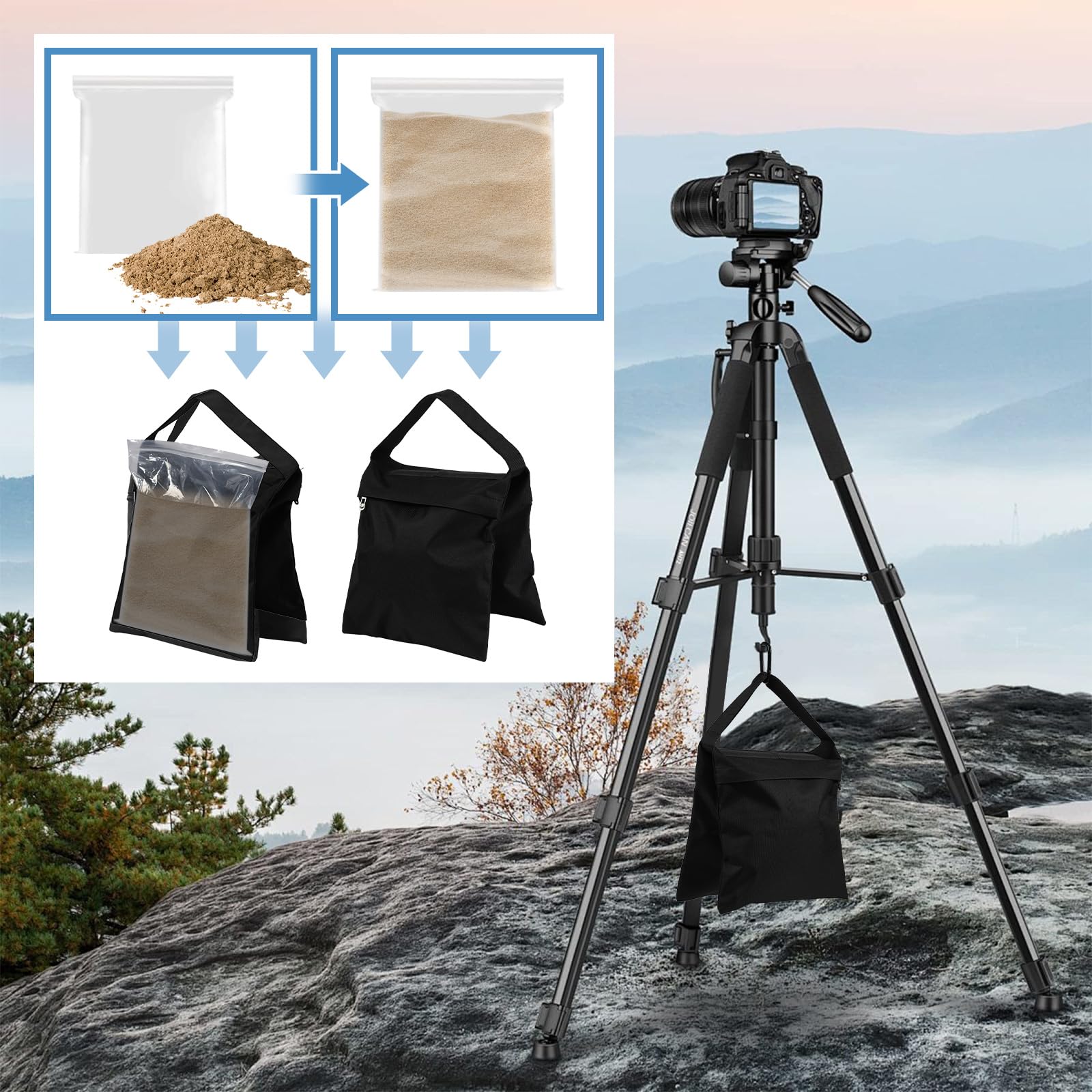 24 x Sandsäcke für Fotoausrüstung, Fotografie-Sandgewichtssäcke, robuste Sandsäcke für Hintergrundständer, Outdoor-Baldachin, Fotostativ, Pop-Up-Zelt, Schirmständer (schwarz)