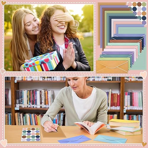 Miniatura 7 de TaoBary Juego de 160 papeles de papelería (50 papeles de escritura de doble cara, 50 sobres a juego), 60 calcomanías de puntos redondos, 10 diseños