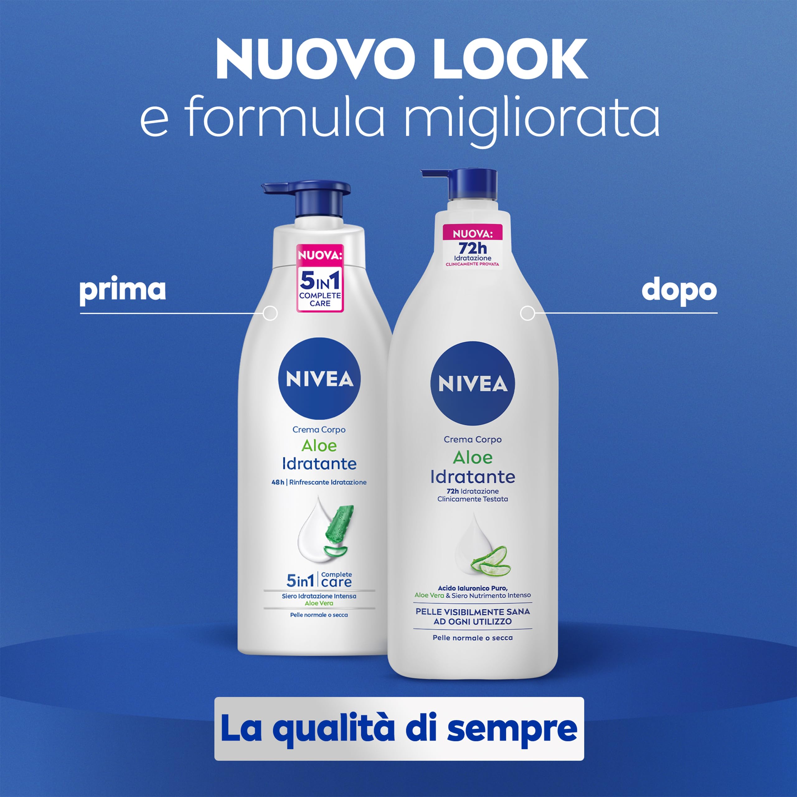 NIVEA Crema Corpo Aloe Idratante 500 ml, Crema idratante corpo 72h arricchita con Acido Ialuronico Puro, Aloe Vera e Siero Nutrimento Intenso, Crema corpo idratante pelle secca o normale