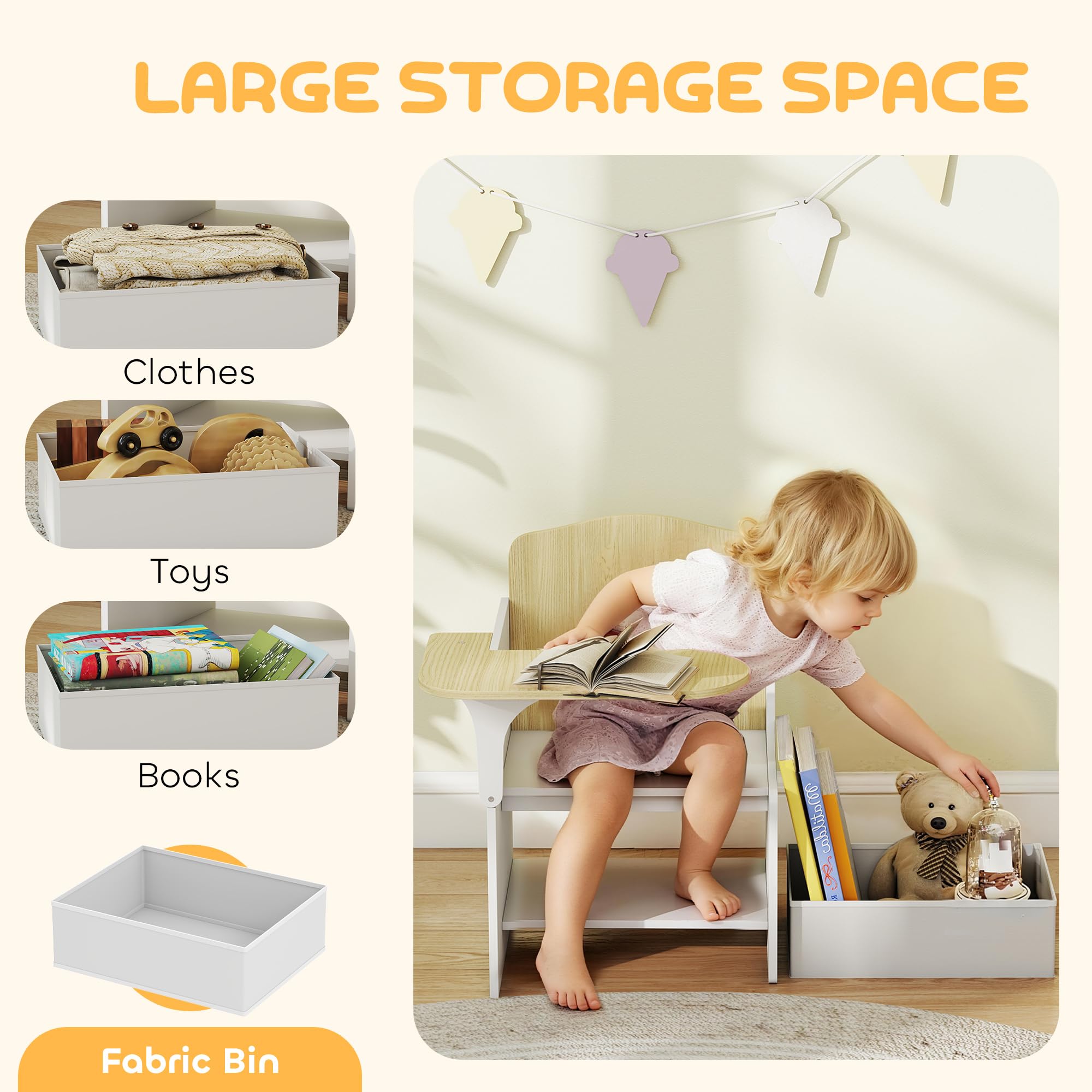 AIYAPLAY Juego de Mesa y Silla para Niños, Escritorio y Silla para Niños con Cubos de Almacenaje, Escritorio para Niños 2 en 1 para Jugar, Leer, Pintar, Juego de Mesa de Actividades para 3-5 Años,