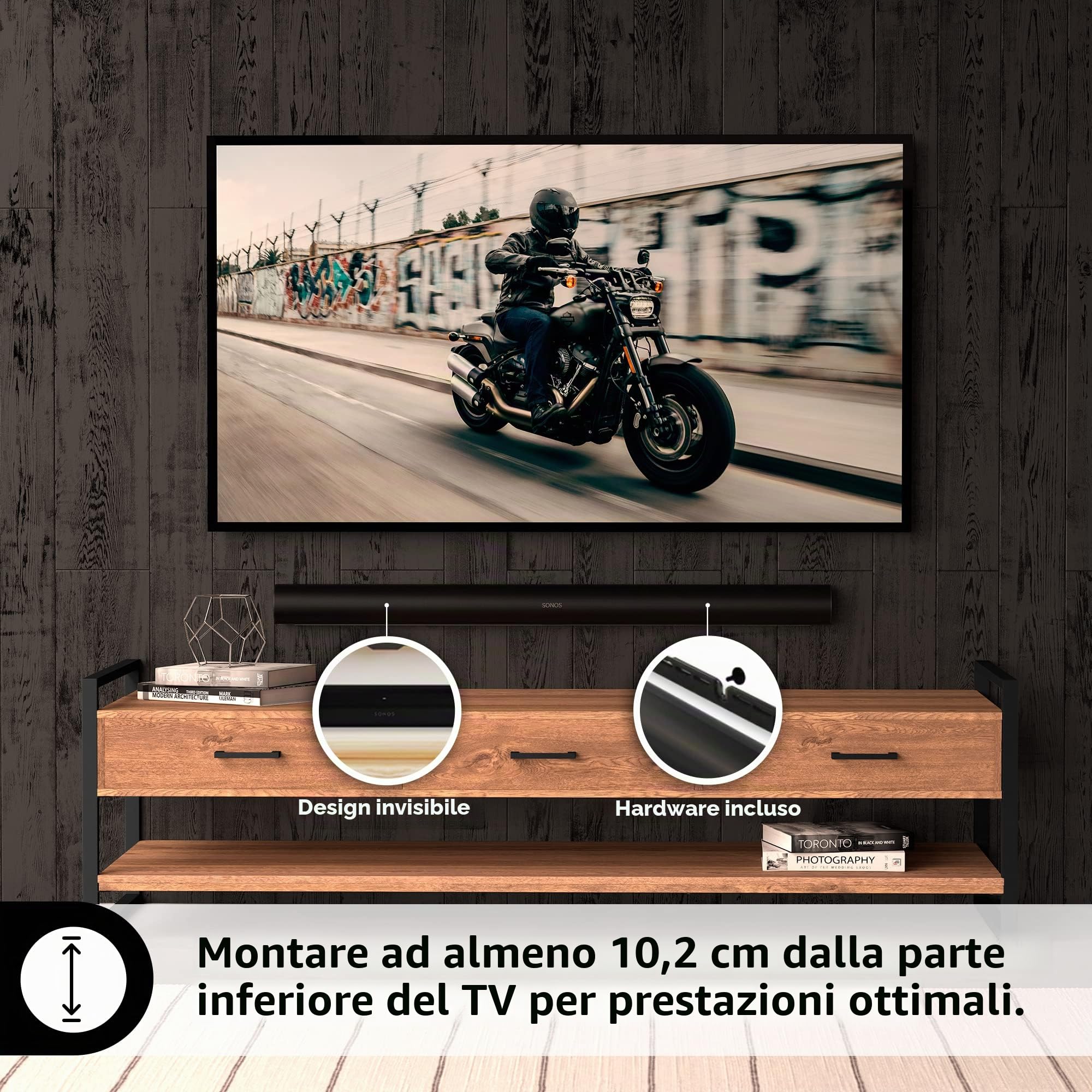 HumanCentric Supporto Compatibile con Sonos Arc Sound Bar (Nero) - Staffa di Montaggio Stile Galleggiante per Montaggio a Parete Sotto la TV