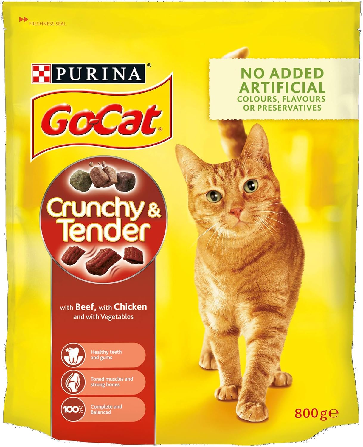 Go Cat Crunchy and Tender Dry Cat Food Beef 800 g Case of 4 (3.2 kg