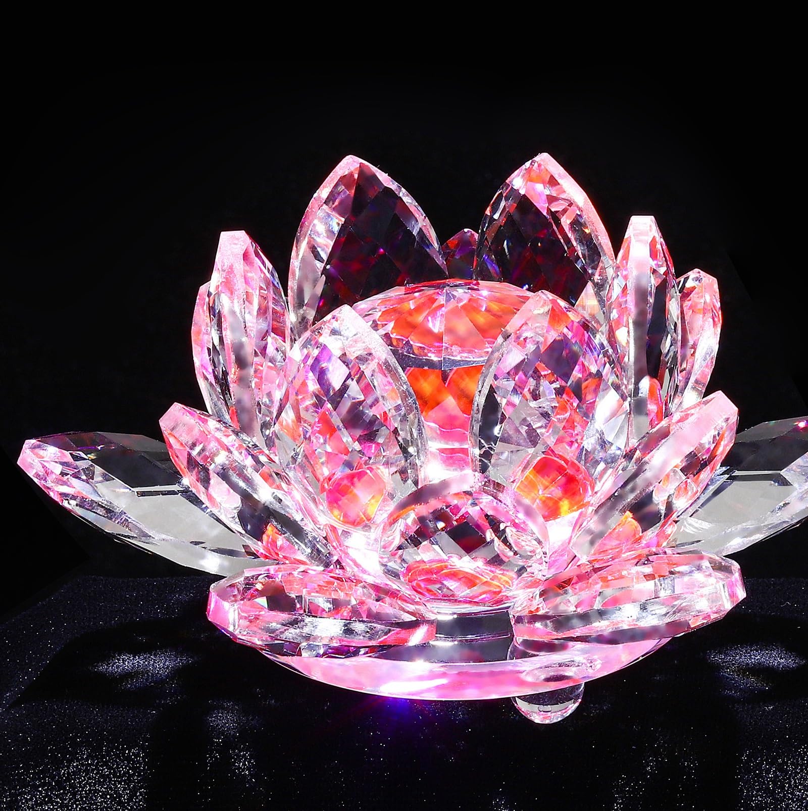 Sparkle Crystal Lotus Flower - 4'' Hue Reflection Clear Crystal Lotus for Feng Shui Home Decor Sun Catcher Ornaments or Paper Weight with Gift Box (100MM) Transparent Pink