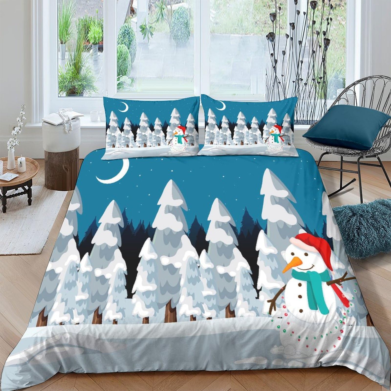 Housse de couette bonhomme de neige imprimé 3D avec taies d'oreiller