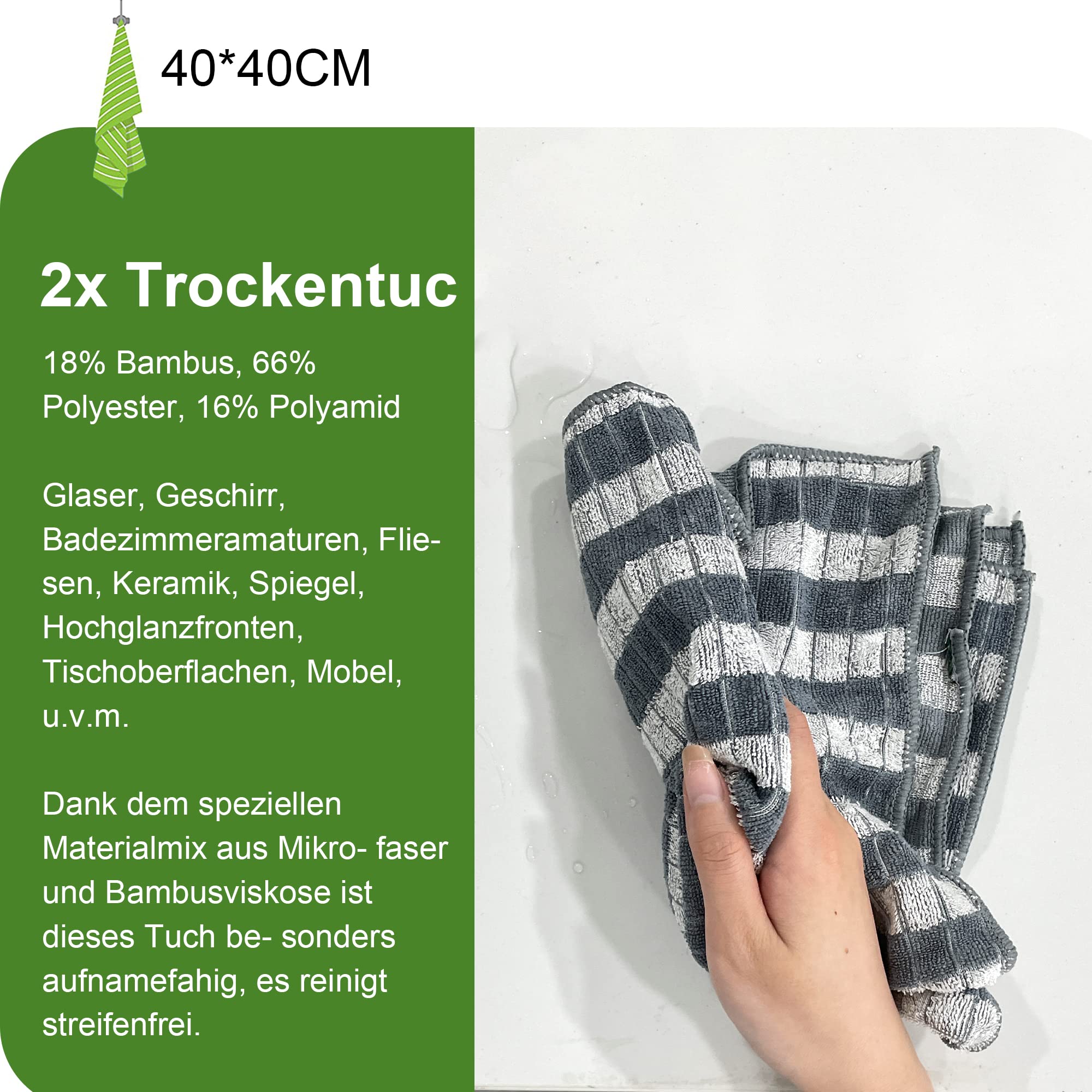 Tissu de Nettoyage en Fibre de Bambou, sans Rayures, sans Peluches, Super Absorbant, Durable, Chiffon de Nettoyage + torchon, Tissu de Bambou, Tissu de Polissage