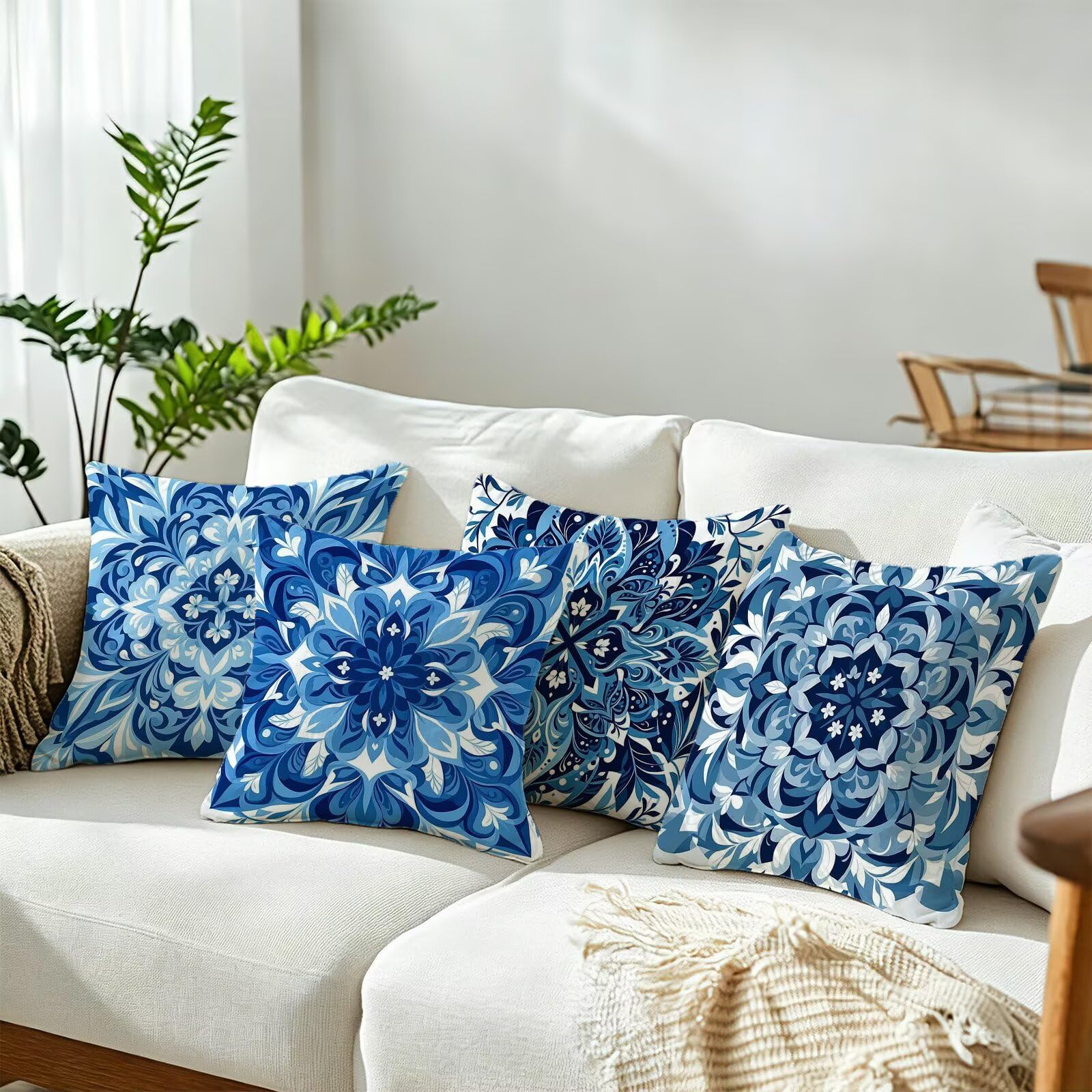 Cojines Exterior Azul Funda Almohada 45x45 Impermeables Juego de 4, Cod-518