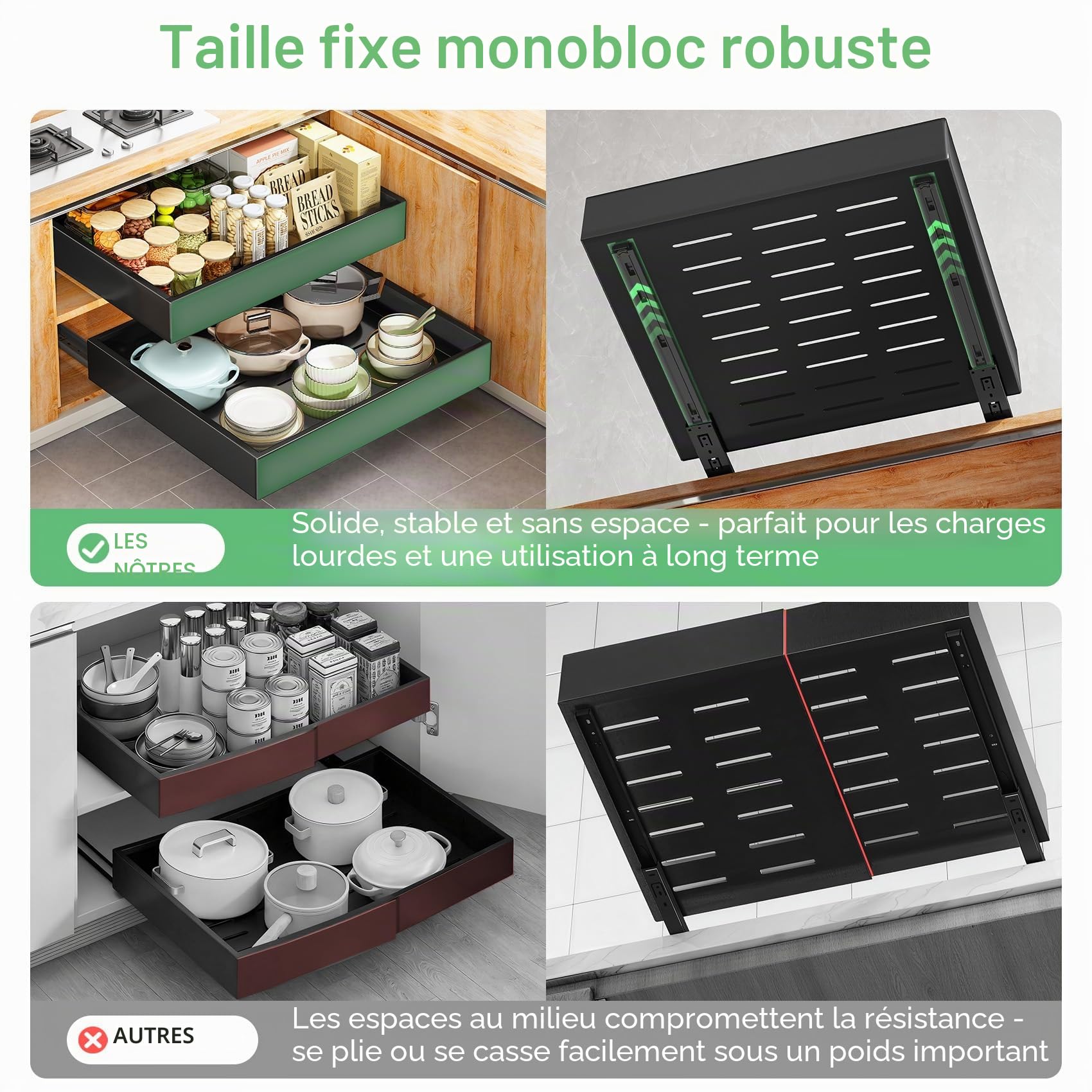 SAYZH Tiroir Coulissant Telescopique Cuisine pour Placard de Cuisine, Tiroir Coulissant Extensible, (43Profondeur x 25Largeur x 9Hauteur cm), pas Besoin de Percer ni de Clouer, Noir