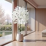 Artificial Cherry Blossom Tree, 6FT Height with 100 LED Lights, Faux Silk Plant in Pot for Home, Office, Wedding, Garden, Party, and Hotel Decorations (6FT White)