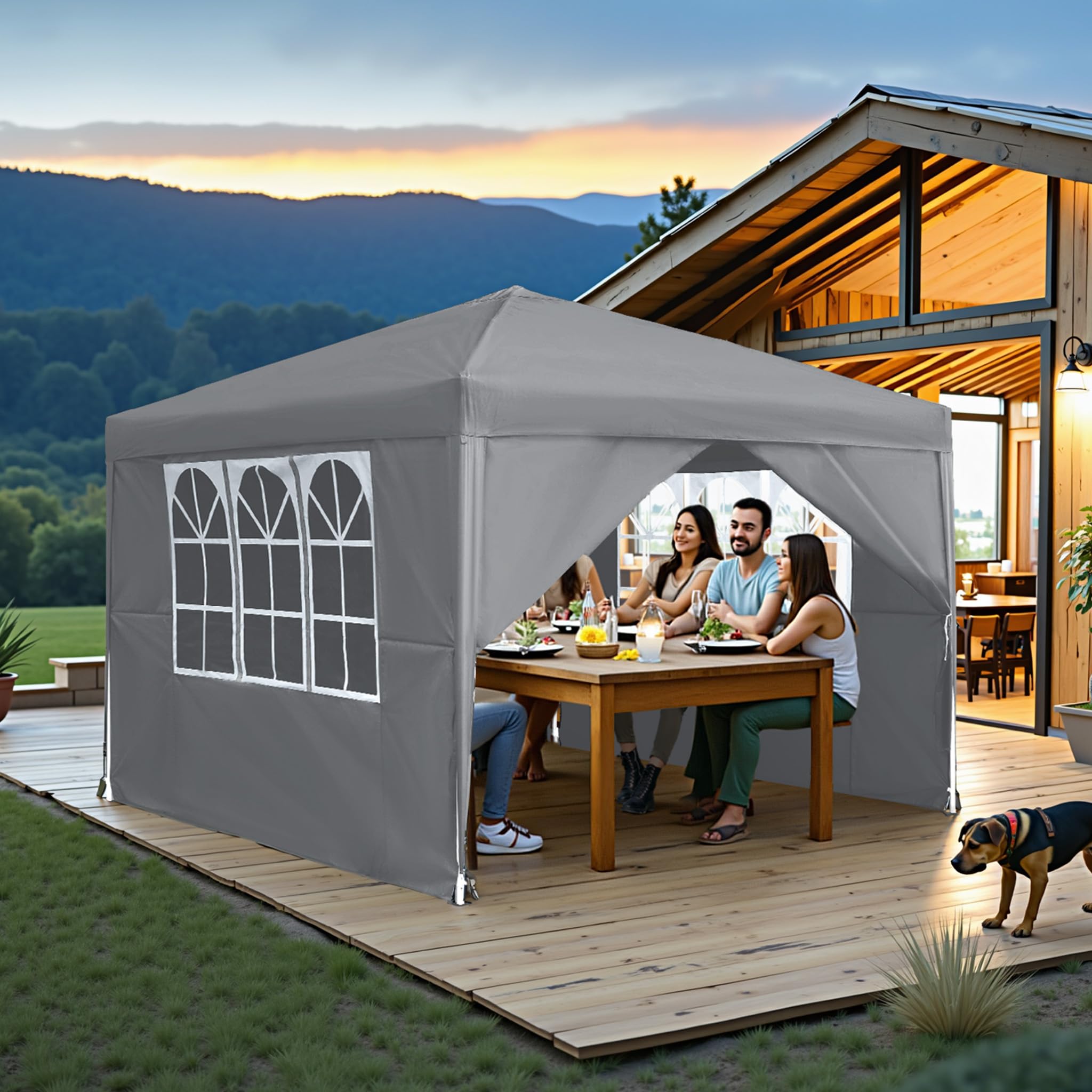 LZQ Pavillon Faltpavillon 3x3m Schnellaufbau Gartenpavillon Partyzelt Faltzelt mit 4 Seitenteilen, UV Schutz Höhenverstellbar für Garten, Strand, Party, Hochzeit, Festival und Camping, Silbergrau